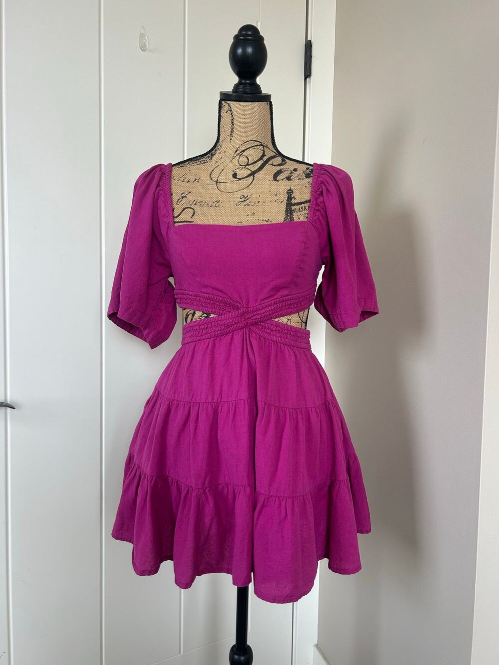 Free People Magenta Cross Of The Sunlight Boho Cottage Mini Dress Size XS